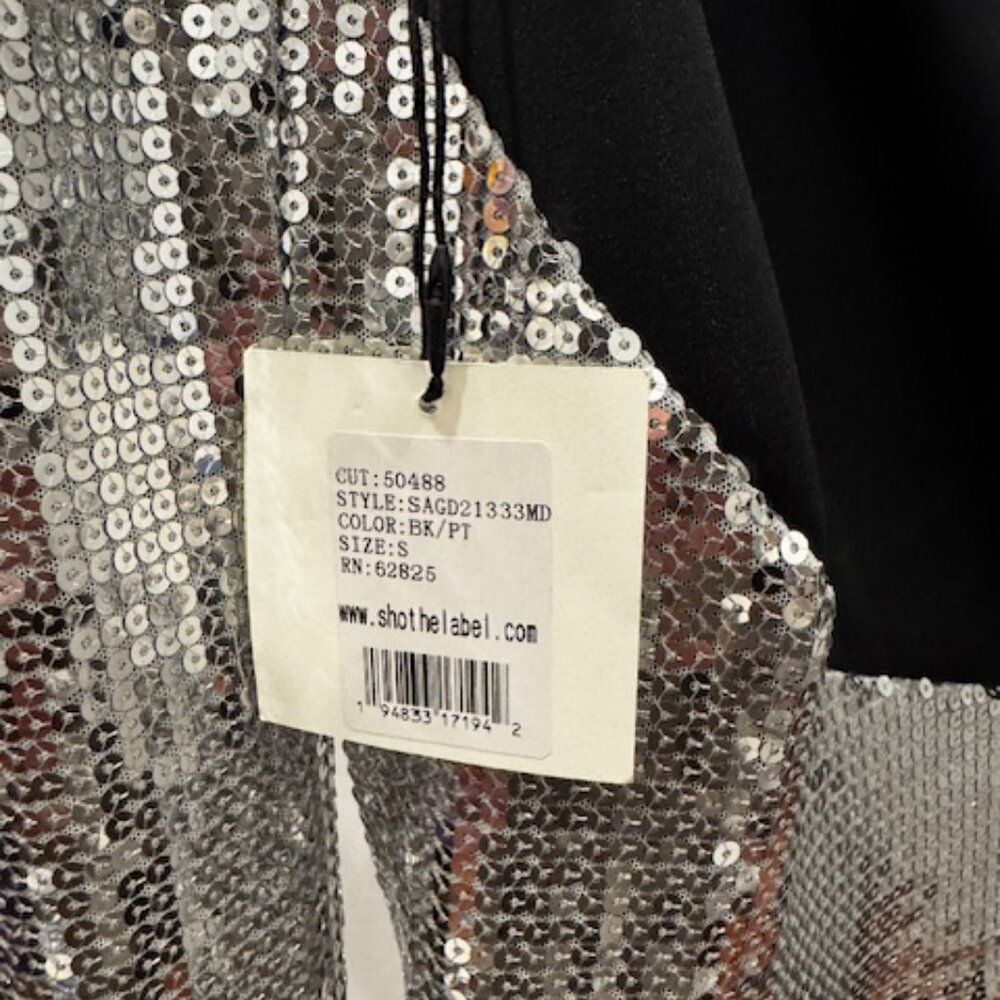SHO by Tadashi Shoji, Sequin One-Shoulder Black Scuba Dress, Size S, NWT - Picture 6 of 8